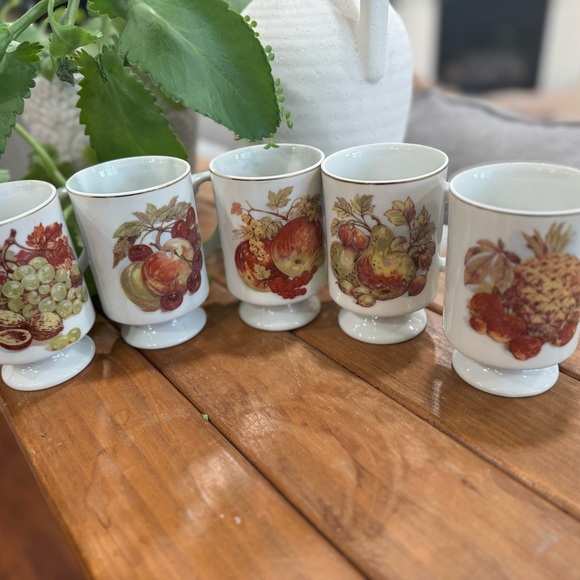 Other - Vintage Japan pedestal‎ mugs fruits Elegant White Ceramic Fruit Design Mugs Set